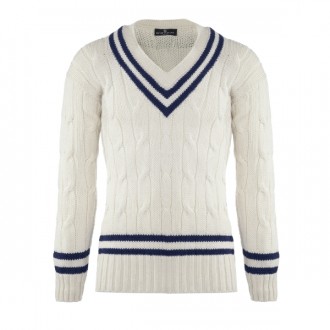 Yale Cricket Sweater - Cream with Navy Stripe