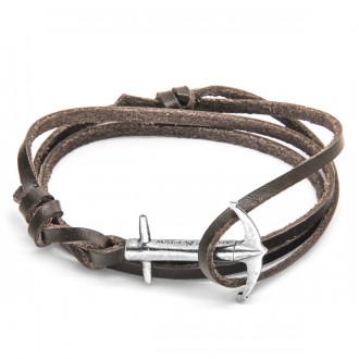 Dark Brown Admiral Silver and Leather Bracelet