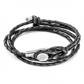 Coal Black Dundee Silver and Leather Bracelet