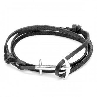 Coal Black Admiral Silver and Leather Bracelet