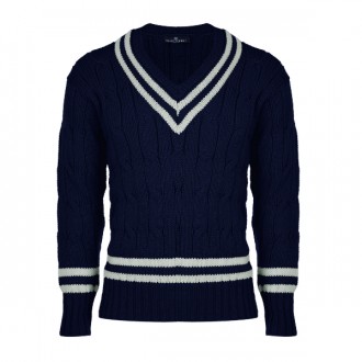 Navy Cricket Sweater with White Stripe
